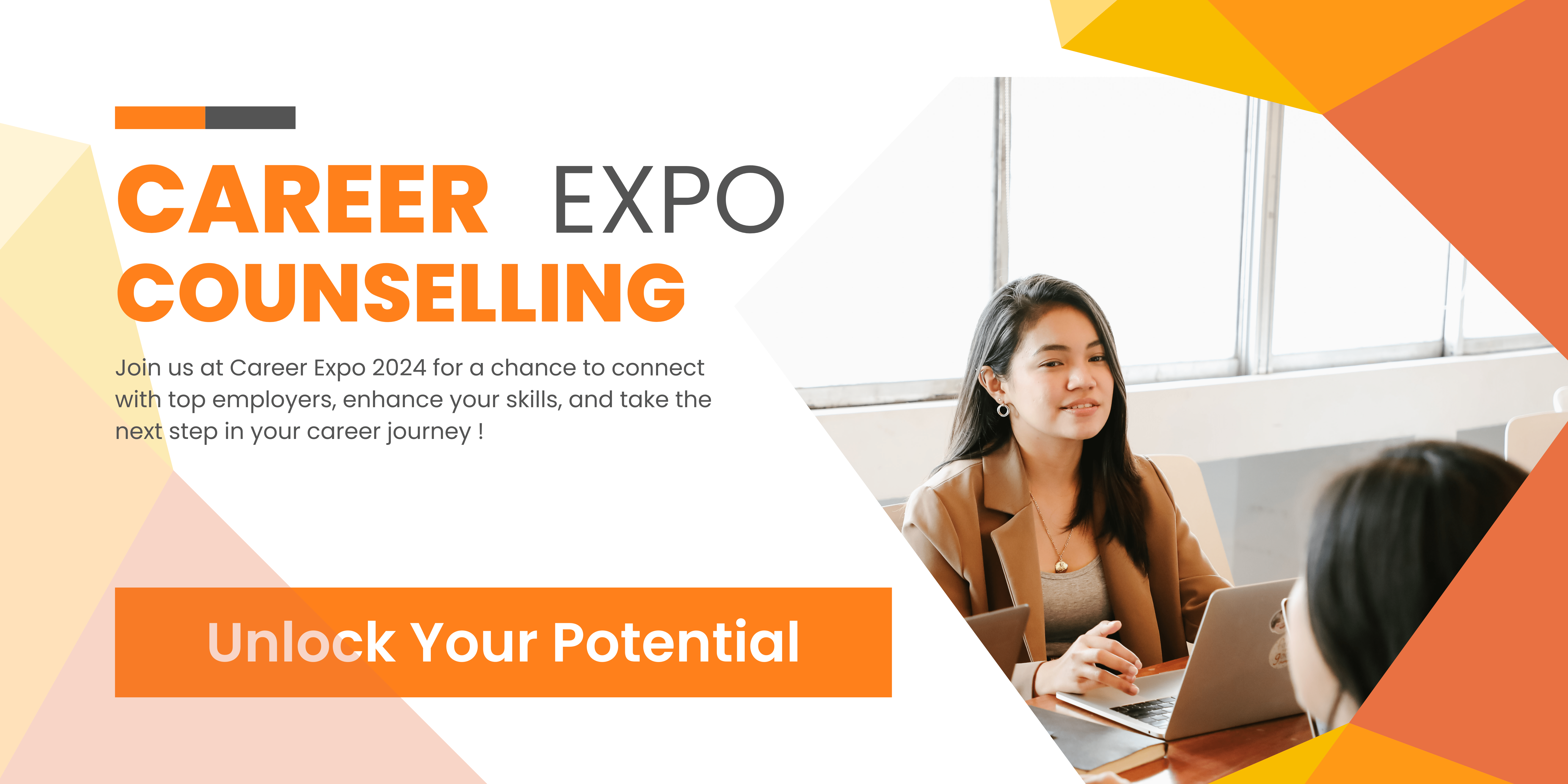 White and Orange Bold Geometric Career Expo Banner